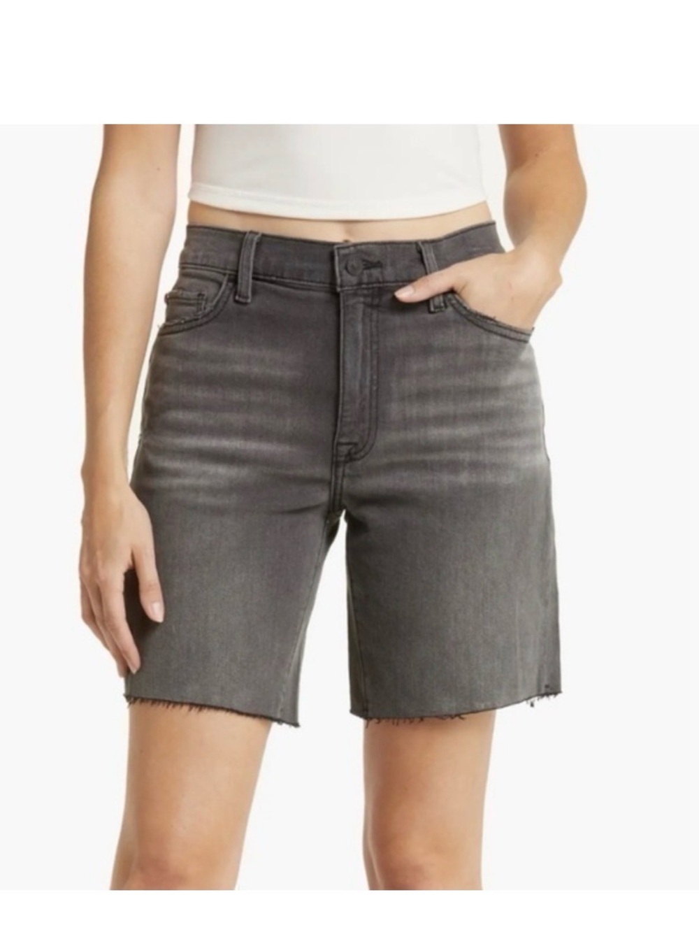 NWT Hudson Jada Womens High Waisted Raw Hem Black Wash Denim Shorts Size 26